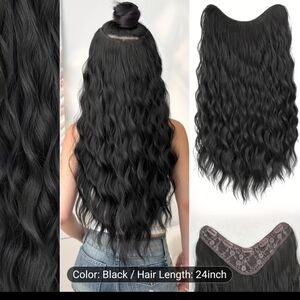 NWT CLIP IN FULL ROW HAIR EXTENSION JET BLACK